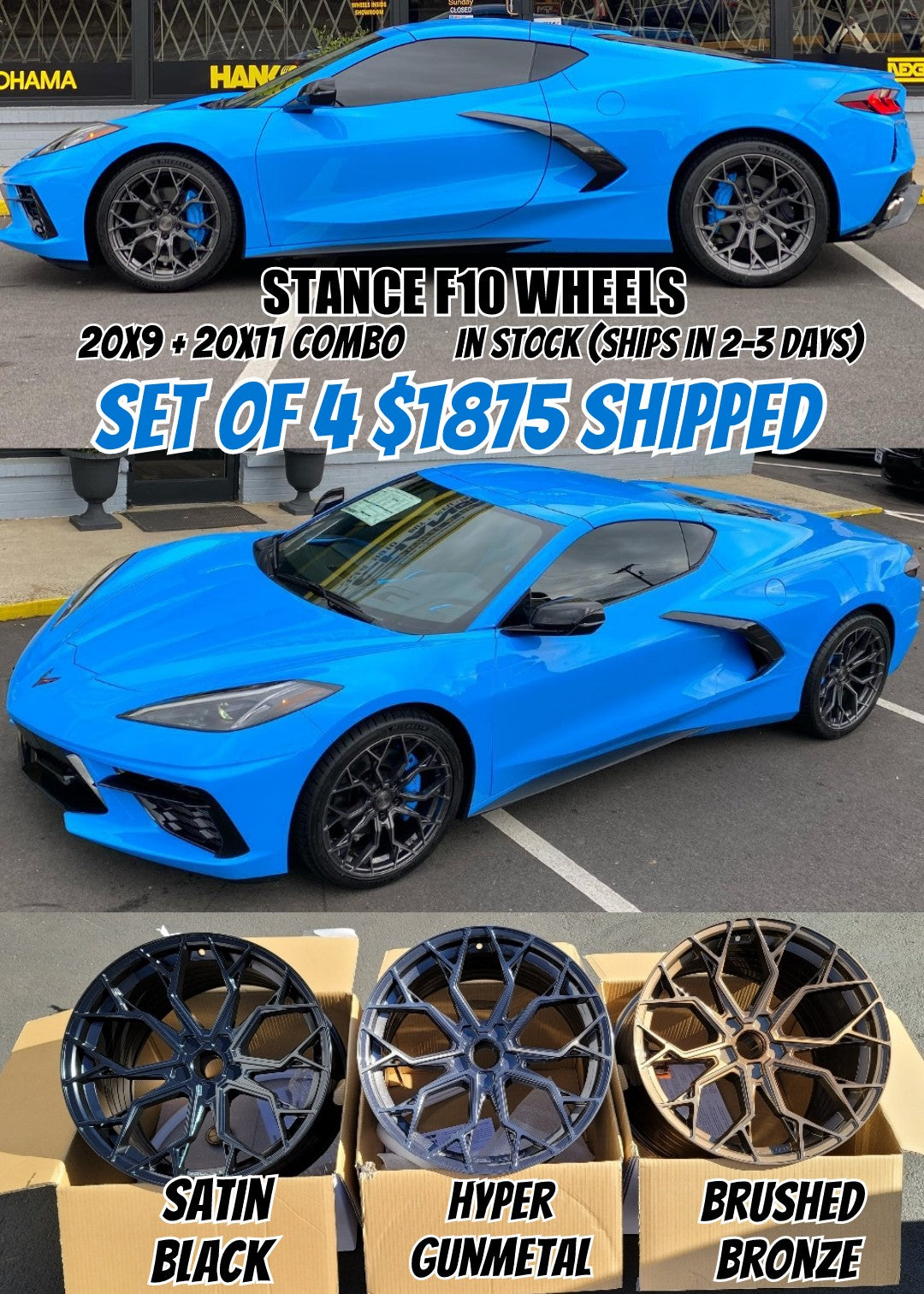 IN STOCK Stance SF10 20/21" Brushed Gunmetal Wheels C8 Corvette 2020+