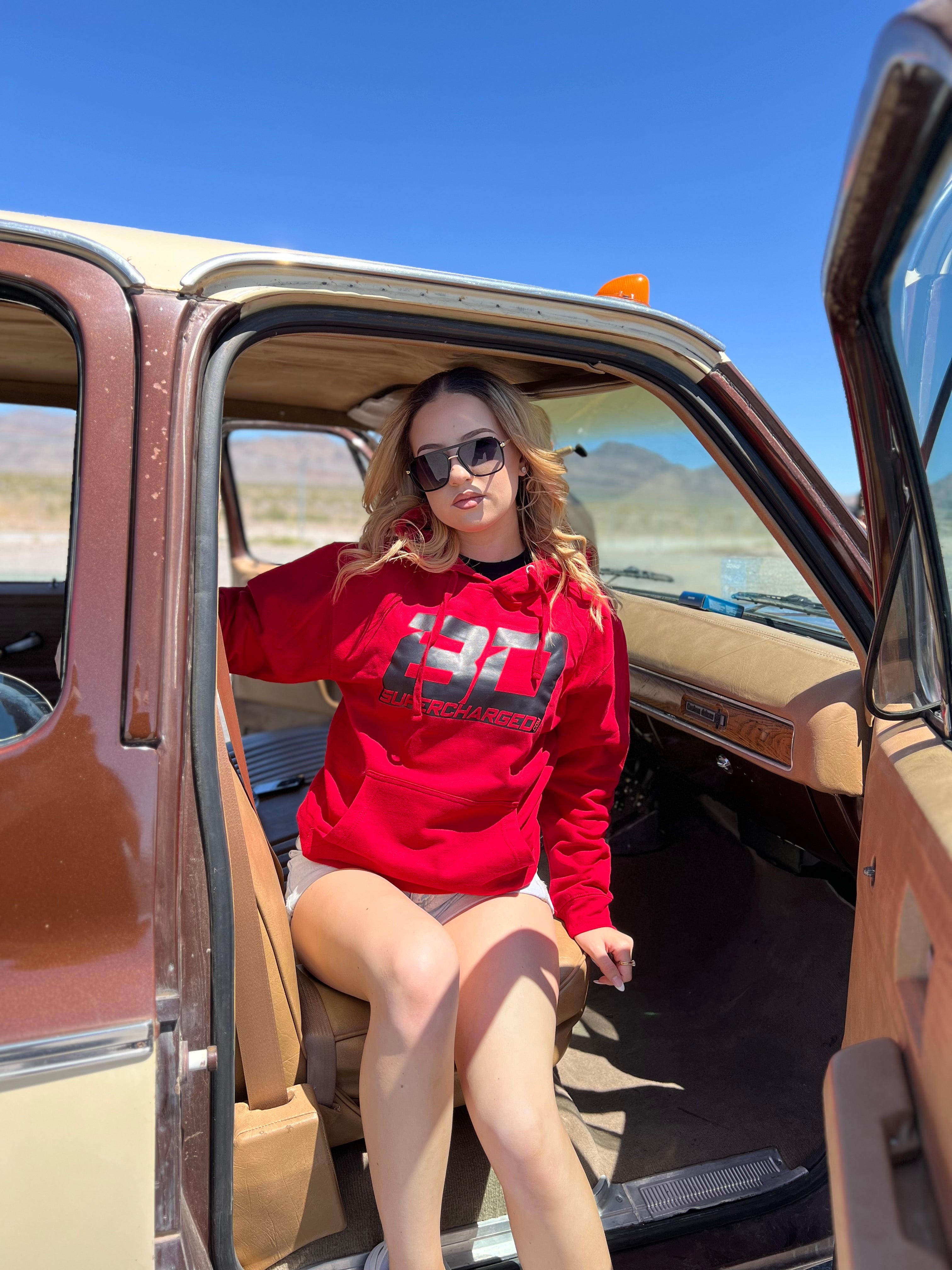 BoostDistrict Red Hoodie BD Logo