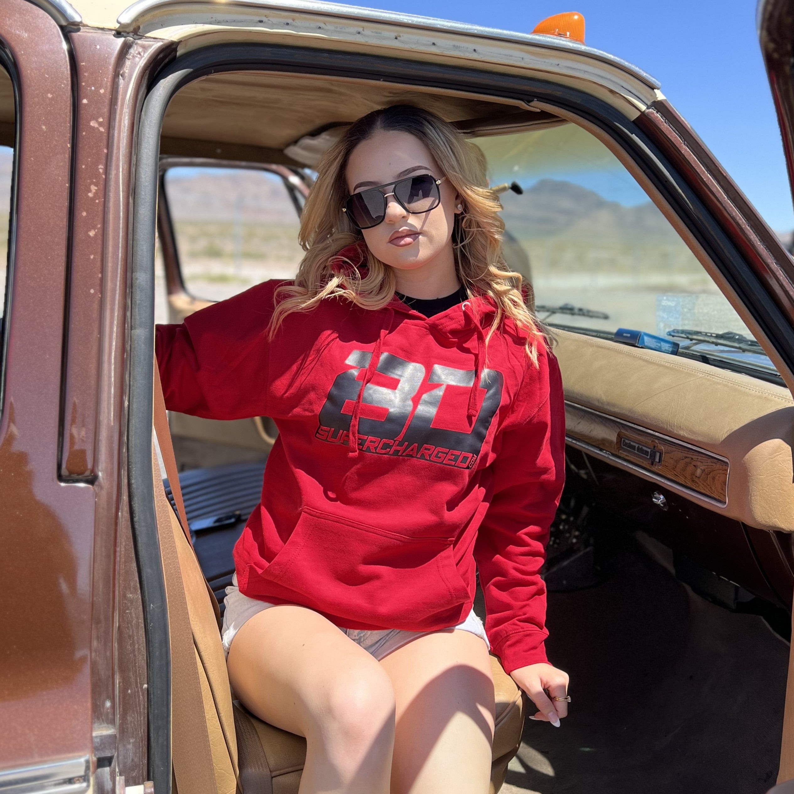 BoostDistrict Red Hoodie BD Logo