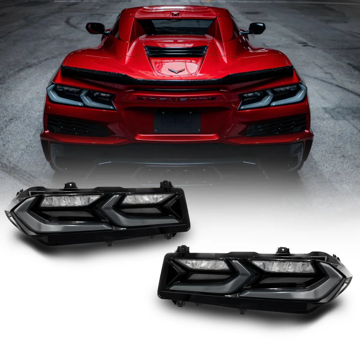 2020-2026 Corvette C8 Euro Smoke Style LED Taillights Amber Sequential Pair