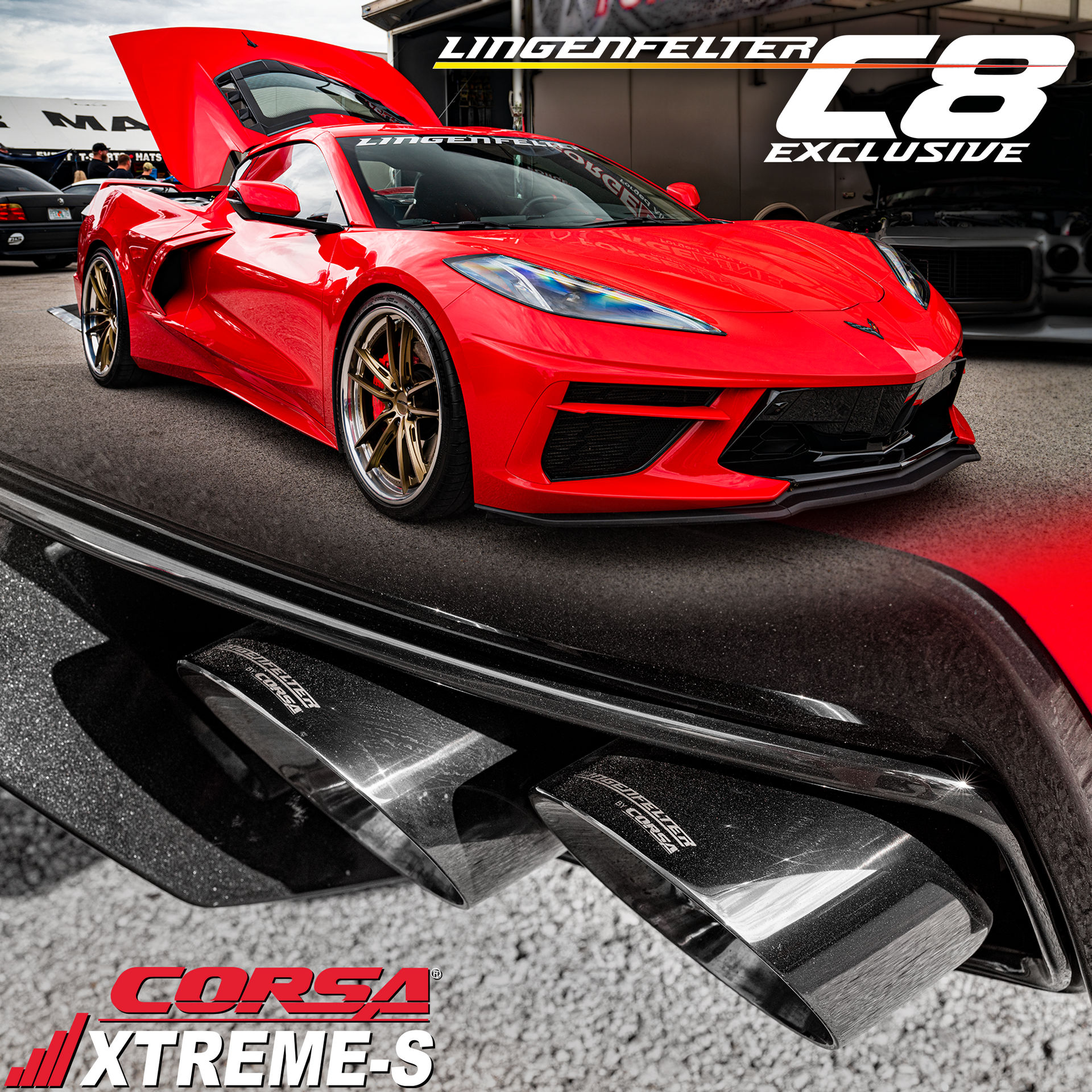 Lingenfelter CORSA Xtreme-S 4 Valve C8 Corvette Exhaust with Black Chr